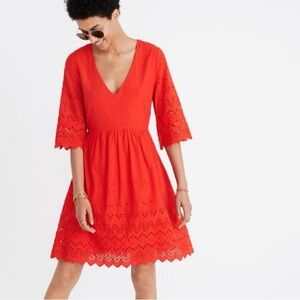 Madewell Red Eyelet Lattice Dress